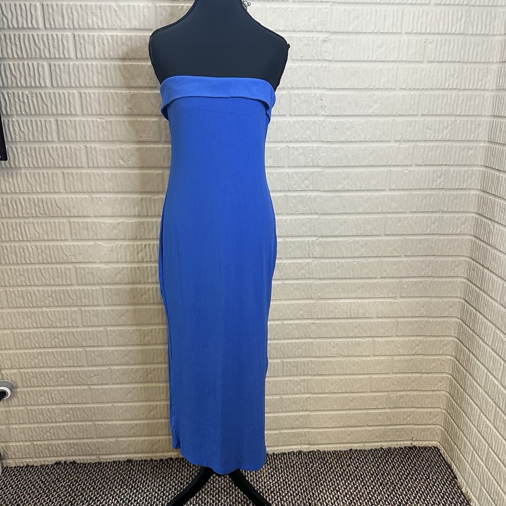 NWT Zesica Royal Blue Bodycon Strapless Midi Dress Sz M Hourglass Knit‎ Wedding